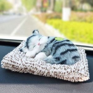 Sleeping Cat Plush Toy with Sound, Grey Tabby